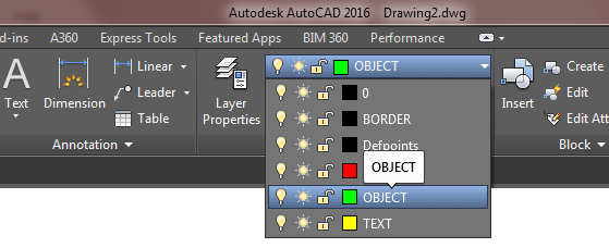 Layer Tool Panel in AutoCAD 2010